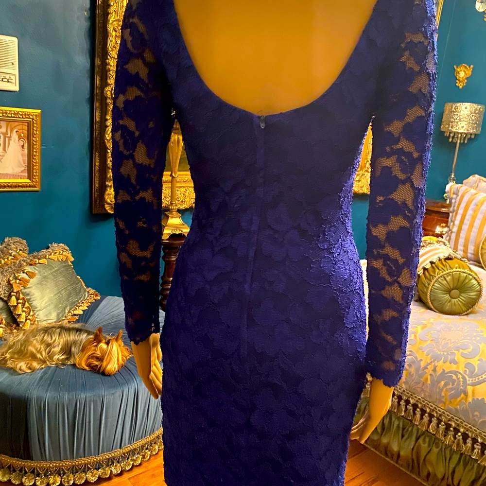 Vintage beautiful lace bright navy dress